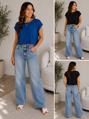 Zenana Ribbed Everyday Tee Blue